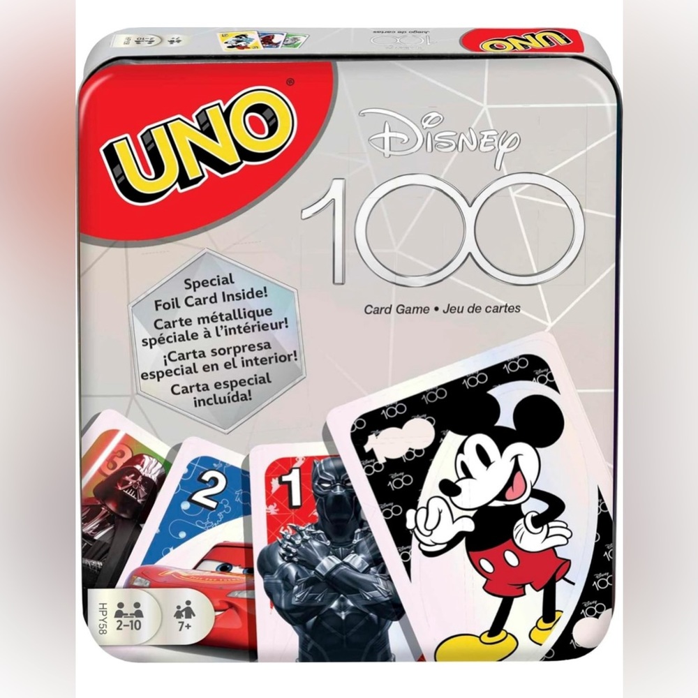 UNO Disney 100 Card Game Anniversary Collectible w/ Storage Travel Tin. NIB.